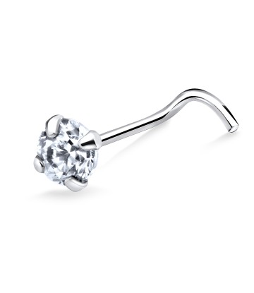 Round CZ Silver Curved Nose Stud NSKB-113-3